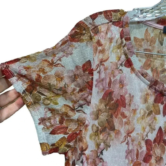 Anthropologie Eva Franco Metallic Floral Tie Front Short Sleeve Shirt Sz Medium - Picture 5 of 11